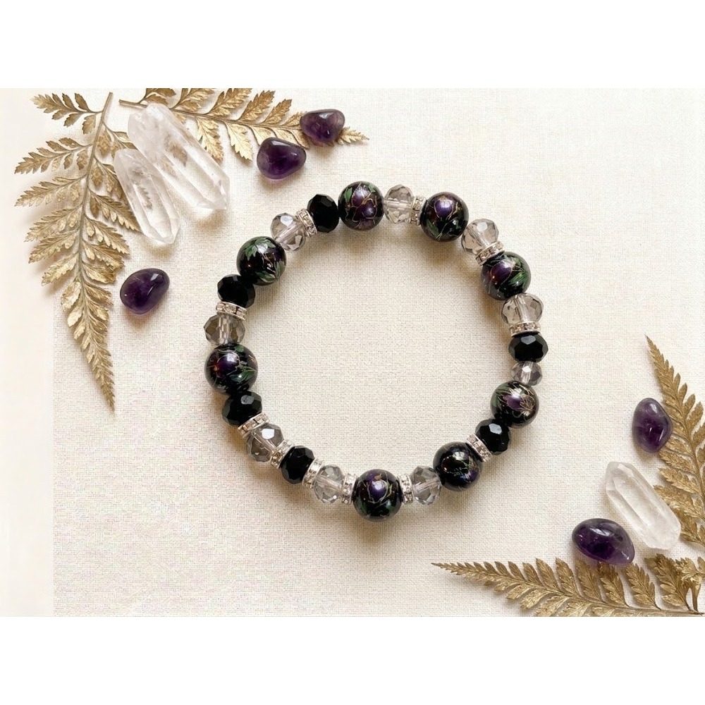NWOT Bracelet Womens Black Mystic Floral Glass Beaded Statement Gothic
